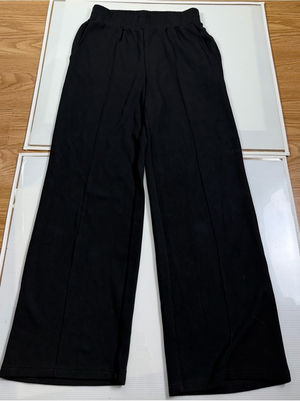 Varley Double Soft Black Wide-Leg Pull-On Pants